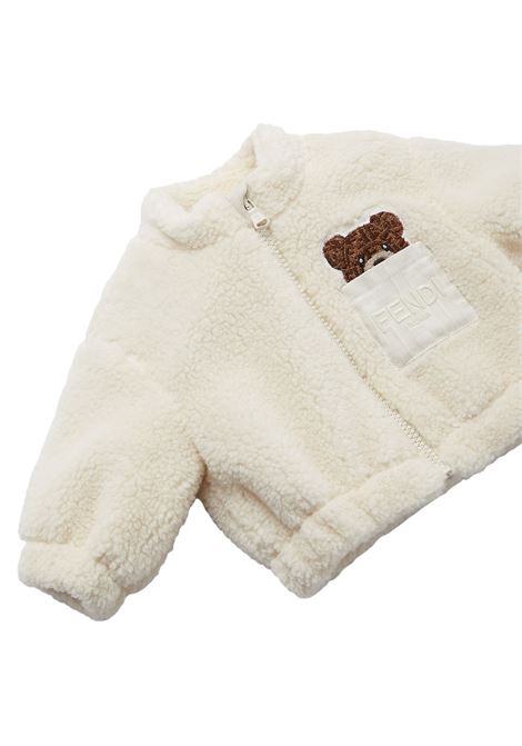 Ecru Fleece Jacket With Teddy Bear FENDI KIDS | BUA093-ARSKF0C00