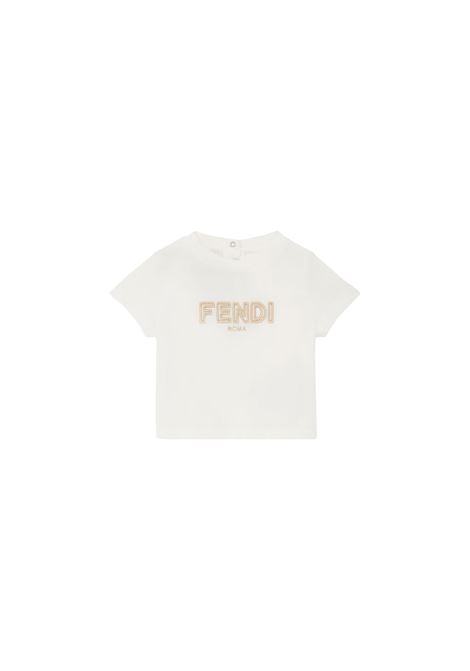 White Chenille T-Shirt With Logo FENDI KIDS | BUI081-7AJF1PCP