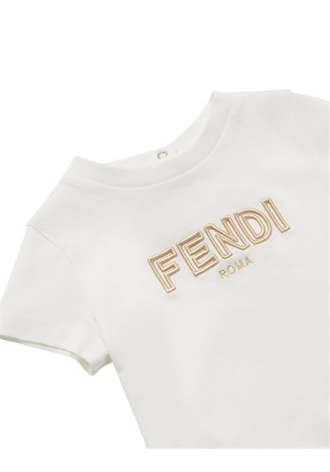 White Chenille T-Shirt With Logo FENDI KIDS | BUI081-7AJF1PCP