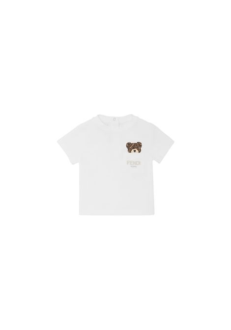 White T-Shirt With Teddy Bear FENDI KIDS | BUI083-ST8F0TU9