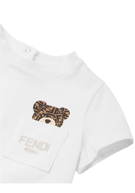 White T-Shirt With Teddy Bear FENDI KIDS | BUI083-ST8F0TU9