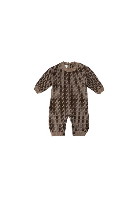 Tutina In Cotone e Cashmere Con Motivo FF All-Over FENDI KIDS | BUL048-A3TEF0LMJ