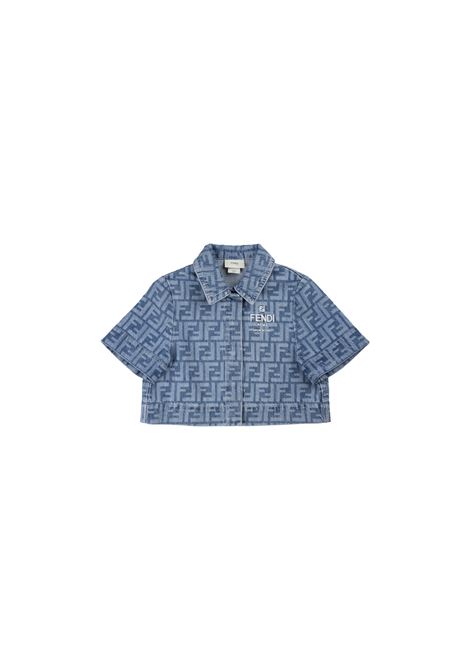 Camicia In Denim FF Blu Medio FENDI KIDS | JFA201-ARSHF0QG0