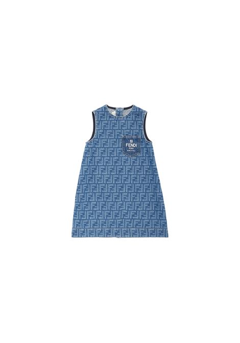 FENDI KIDS Abito Smnaicato In Denim FF Blu Medio - FENDI KIDS