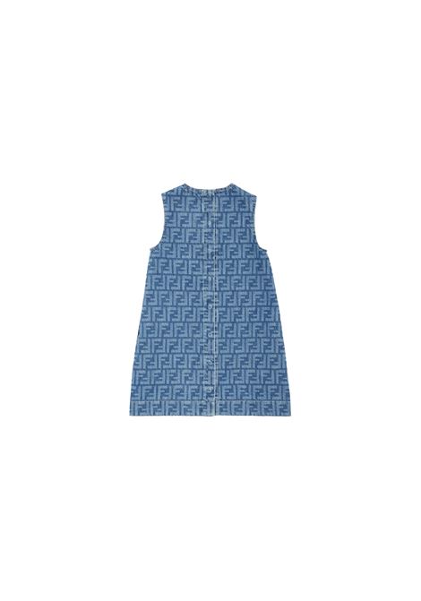 Medium Blue FF Denim Sleeveless Dress FENDI KIDS | JFB698-ARSHF0QG0