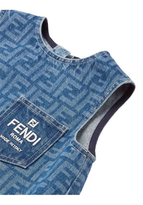 Medium Blue FF Denim Sleeveless Dress FENDI KIDS | JFB698-ARSHF0QG0