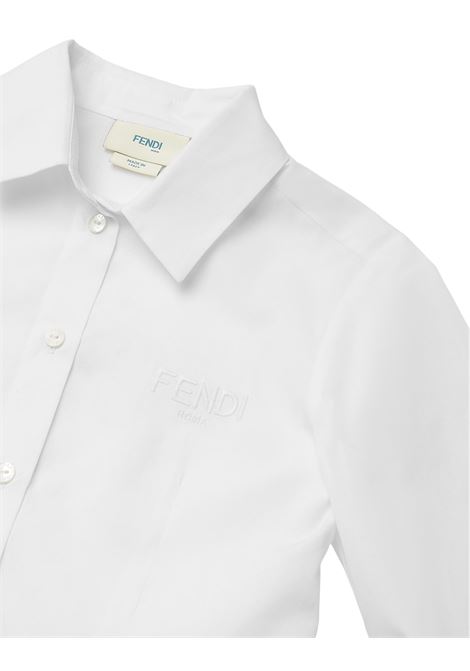 Chalk Cotton Poplin Shirt With Logo FENDI KIDS | JFC119-A31WF0TU9