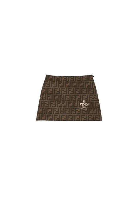 Brown Skirt With FF Logo and Motif FENDI KIDS | JFE151-AQTKF15B6