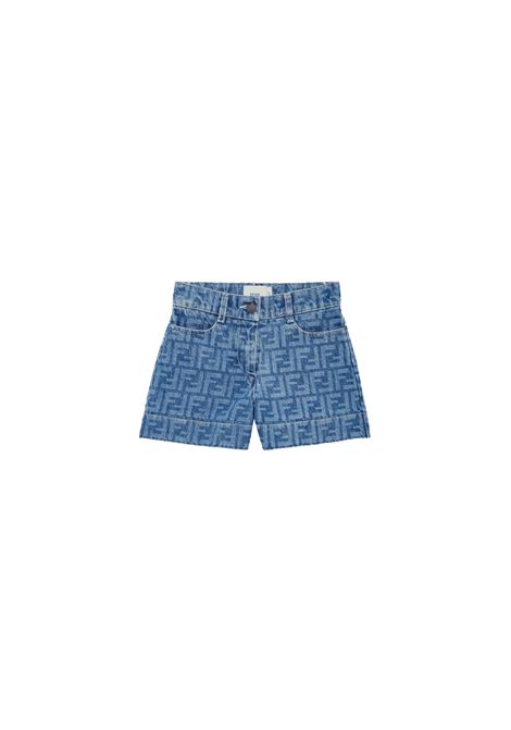 FENDI KIDS Shorts In Denim FF Blu Medio - FENDI KIDS