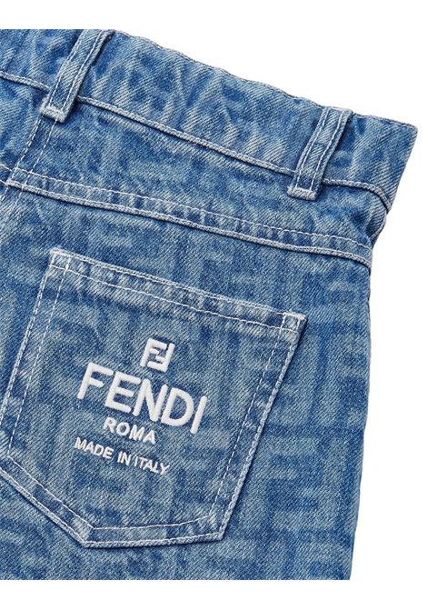 Medium Blue FF Denim Shorts FENDI KIDS | JFF340-ARSHF0QG0