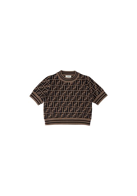 Pullover a Maniche Corte Con Motivo FF All-Over FENDI KIDS | JFG069-AEYDF15B6