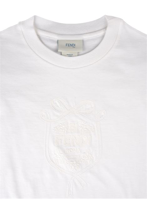 T-Shirt Bianca Con Ricamo FENDI KIDS | JFI360-7AJF0TU9