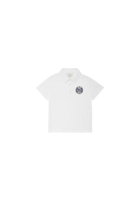 Chalk White Cotton Pique Polo Shirt with Blue Stamp FENDI KIDS | JMI459-AVPF0TU9