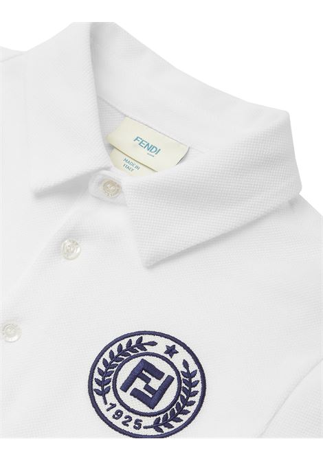 Chalk White Cotton Pique Polo Shirt with Blue Stamp FENDI KIDS | JMI459-AVPF0TU9