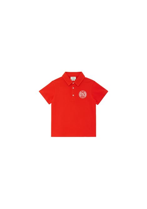 FENDI KIDS Polo In Piquet Di Cotone Rosso Gesso Con Bollo Bianco - FENDI KIDS