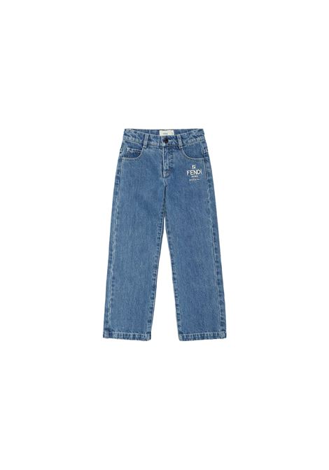 Medium Blue Jeans With Logo Embroidery FENDI KIDS | JUF116-AMHXF0QG0