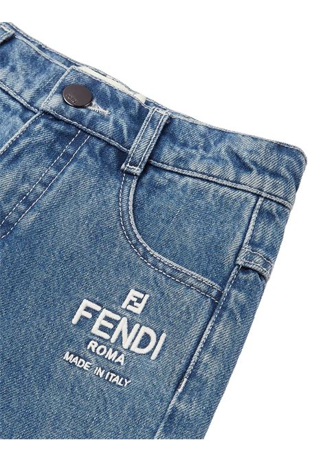 Medium Blue Jeans With Logo Embroidery FENDI KIDS | JUF116-AMHXF0QG0