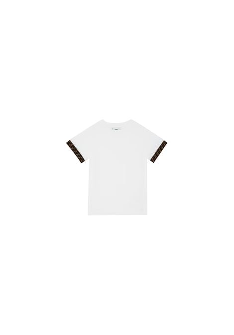 White T-Shirt With FF Tape On Sleeves FENDI KIDS | JUI018-7AJF0TU9