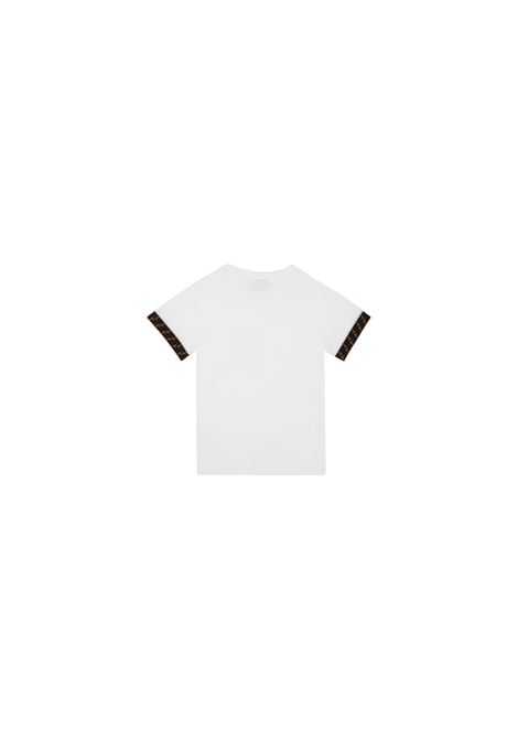 White T-Shirt With FF Tape On Sleeves FENDI KIDS | JUI018-7AJF0TU9