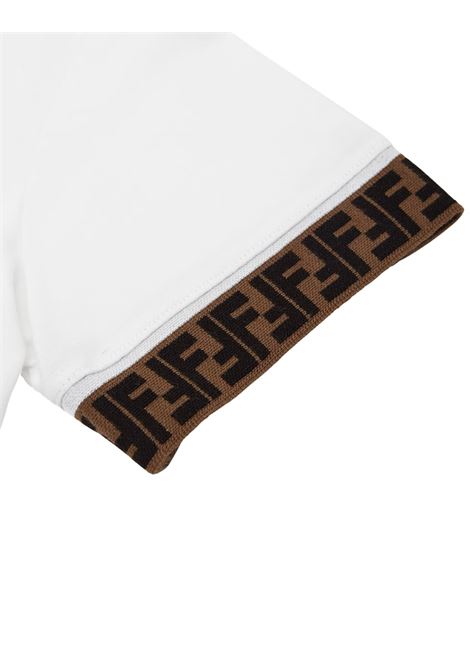 White T-Shirt With FF Tape On Sleeves FENDI KIDS | JUI018-7AJF0TU9