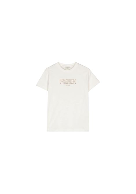 White Chenille T-Shirt With Logo FENDI KIDS | JUI159-7AJF1PCP