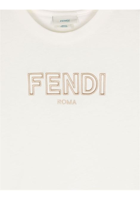 White Chenille T-Shirt With Logo FENDI KIDS | JUI159-7AJF1PCP