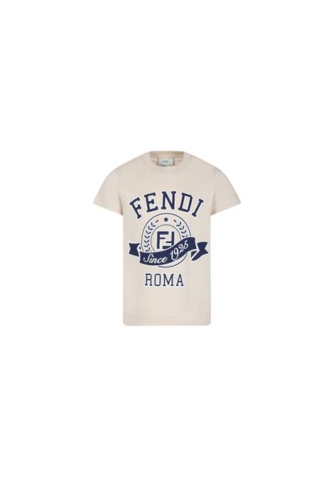 Linen Dyed Cotton T-Shirt With Logo Print FENDI KIDS | JUI164-7AJF1P2N