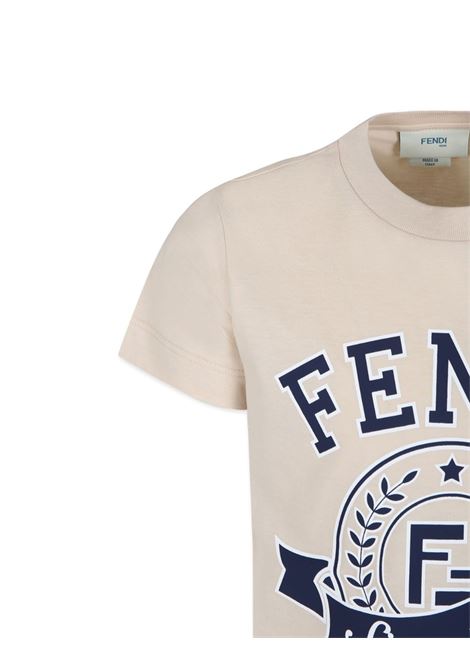 Linen Dyed Cotton T-Shirt With Logo Print FENDI KIDS | JUI164-7AJF1P2N