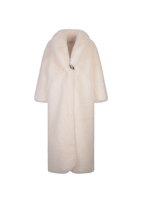 Long White Faux Fur Coat With Brooch GIUSEPPE DI MORABITO | 03PFCO041-0333302