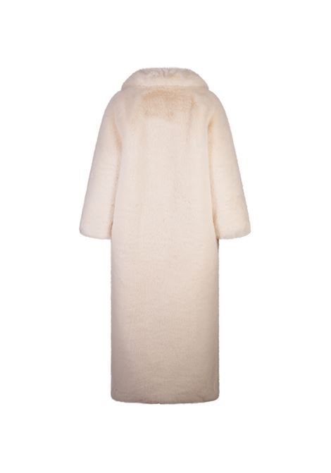 Long White Faux Fur Coat With Brooch GIUSEPPE DI MORABITO | 03PFCO041-0333302