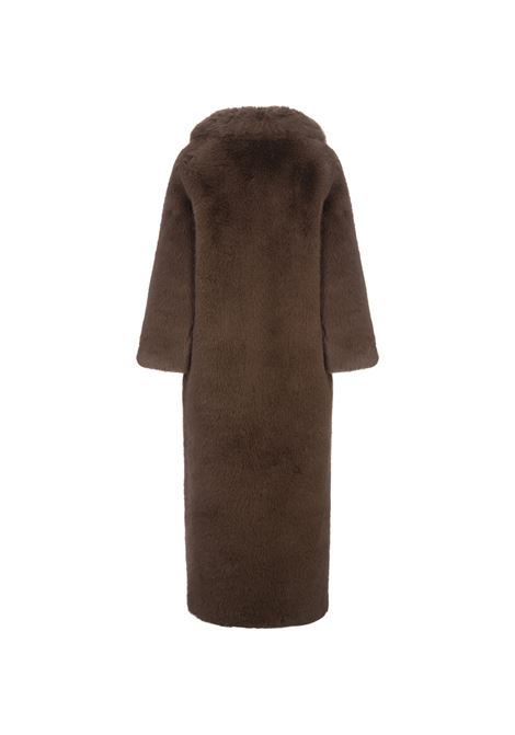 Cappotto Lungo In Finta Pelliccia Marrone Con Spilla GIUSEPPE DI MORABITO | 03PFCO041-0333330