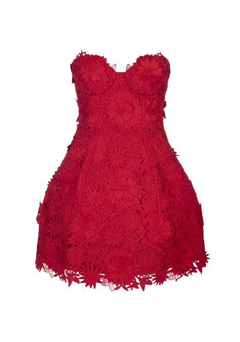 Red Mini Dress With Macram? And 3D Flowers GIUSEPPE DI MORABITO | 03PFDR392-0332718