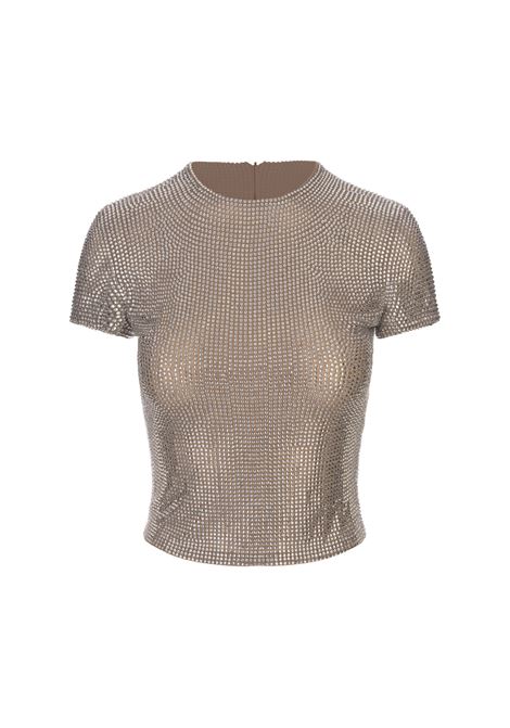 GIUSEPPE DI MORABITO Top a Maniche Corte Beige Con Cristalli - GIUSEPPE DI MORABITO