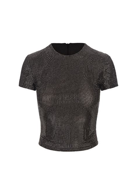 Black Short-Sleeved Top With Crystals GIUSEPPE DI MORABITO | 03PFTO273FC-0321299