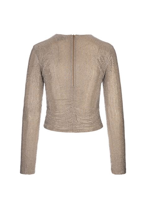 Nude Long-Sleeved T-Shirt With All-Over Rhinestone Detail GIUSEPPE DI MORABITO | 03PFTO274FC-0321221