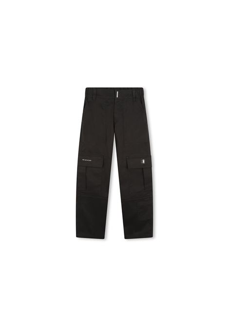 Black Stretch Cotton Cargo Trousers GIVENCHY KIDS | H3030809B