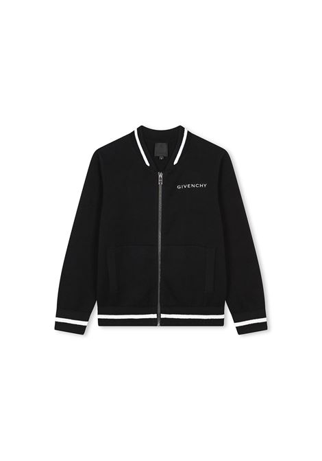 Cardigan Zip-Up Nero Con Logo GIVENCHY KIDS | H3031309B