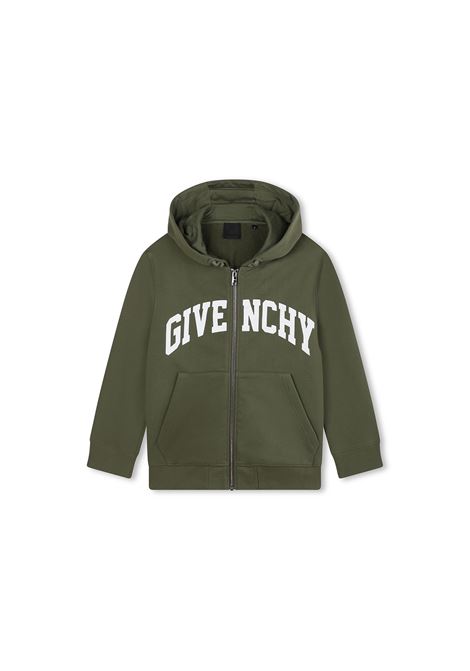 Felp Zip-Up Verde Con Cappuccio e Logo Lettering GIVENCHY KIDS | H30319724