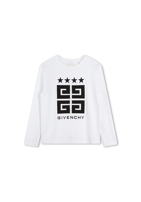 White Long-Sleeved T-Shirt With GIVENCHY 4G Print GIVENCHY KIDS | H3034110P