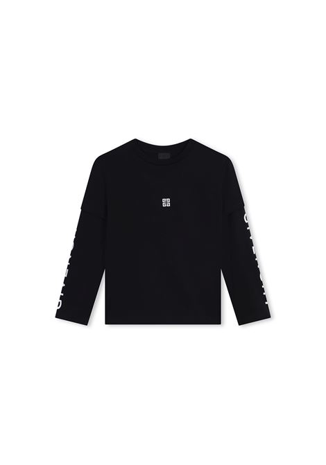 Black Double Layered T-Shirt With Logo GIVENCHY KIDS | H3034409B