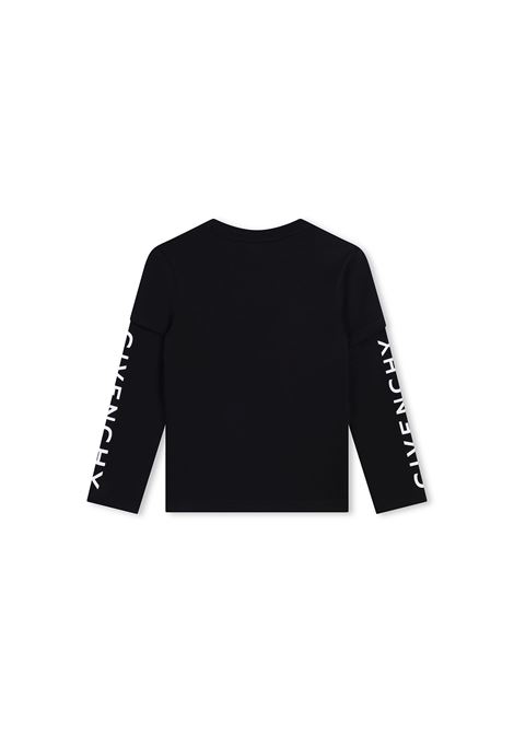 T-Shirt Doppio Strato Nera Con Logo GIVENCHY KIDS | H3034409B