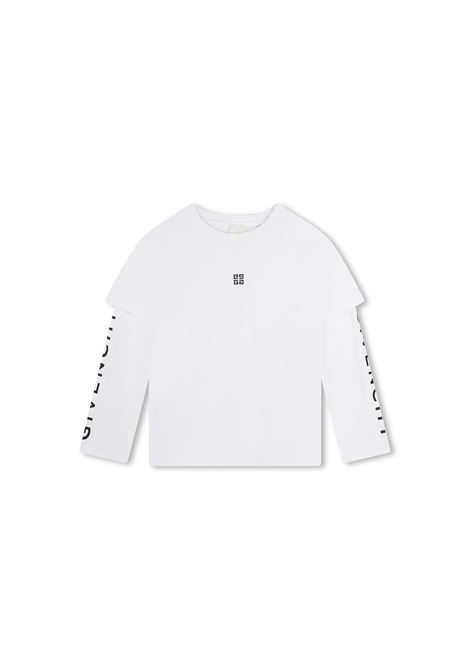 T-Shirt Doppio Strato Bianca Con Logo GIVENCHY KIDS | H3034410P