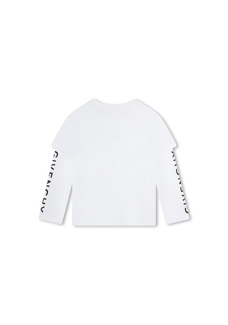 T-Shirt Doppio Strato Bianca Con Logo GIVENCHY KIDS | H3034410P