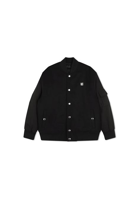 Black Fabric Bomber Jacket With Logo Application GIVENCHY KIDS | H3036209B