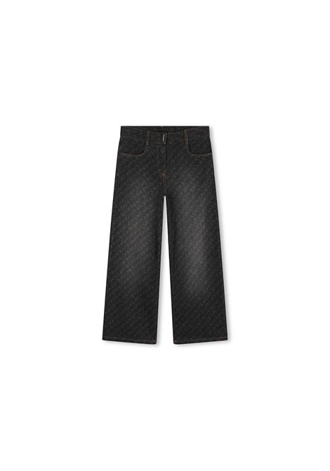 Jeans Dritti Neri Con Stampa Logo All-Over GIVENCHY KIDS | H30409Z11