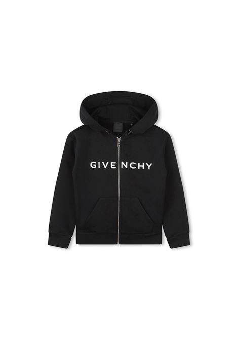 Felpa Zip-Up Nera Con Cappuccio e Logo GIVENCHY 4G GIVENCHY KIDS | H3041109B