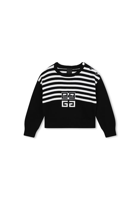 Pullover Nero Con Motivo 4G e Motivo a Righe GIVENCHY KIDS | H30415M41