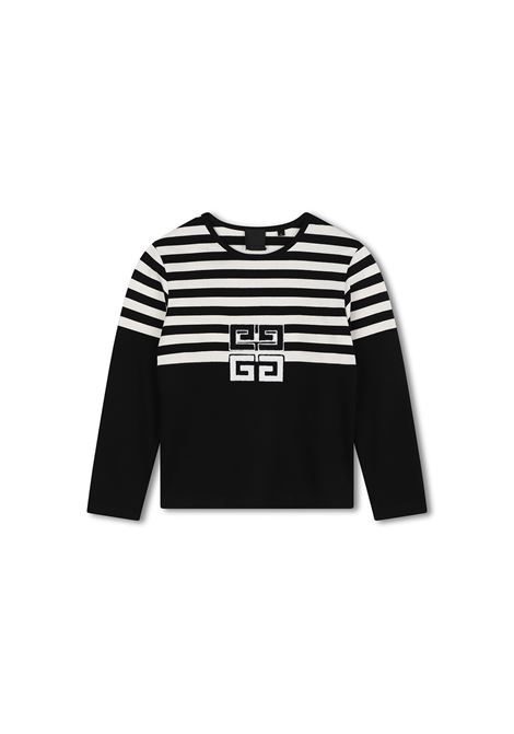 Black Long-Sleeved T-Shirt With 4G Motif and Striped Pattern GIVENCHY KIDS | H30431M41