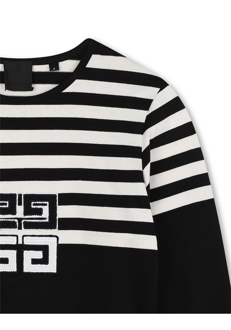 Black Long-Sleeved T-Shirt With 4G Motif and Striped Pattern GIVENCHY KIDS | H30431M41