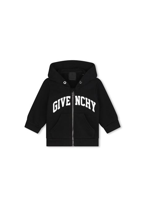 Felp Zip-Up Nera Con Cappuccio e Logo Lettering GIVENCHY KIDS | H3046609B